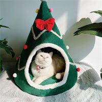HKM-1036349 Cozy Christmas Tree Pet Cave Bed for Dogs and Cats with Removable Cushion