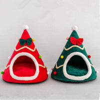 HKM-1036349 Cozy Christmas Tree Pet Cave Bed for Dogs and Cats with Removable Cushion