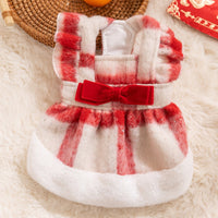 HKM-1036861 Festive Red & White Plaid Pet Dress and Hoodie Set for Small Dogs and Cats