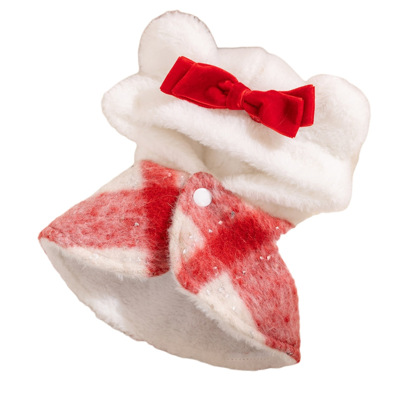 HKM-1036861 Festive Red & White Plaid Pet Dress and Hoodie Set for Small Dogs and Cats