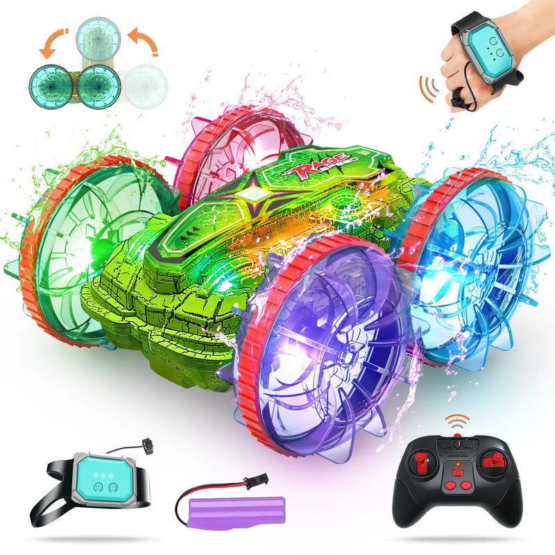 HKM-103699 Colorful 2.4G Amphibious Double-Sided Stunt Car with Four-Wheel Drive and Remote Control for Indoor/Outdoor Fun