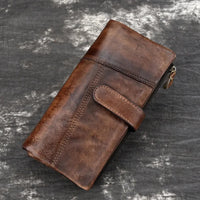 HKM-103763 Retro Leather Wallet with Multi-Card Slots and Snap Closure in Genuine Cowhide