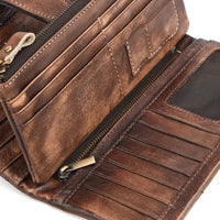 HKM-103763 Retro Leather Wallet with Multi-Card Slots and Snap Closure in Genuine Cowhide