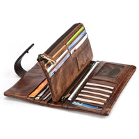HKM-103763 Retro Leather Wallet with Multi-Card Slots and Snap Closure in Genuine Cowhide