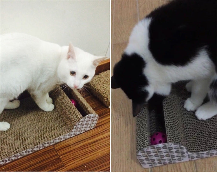 HKM-1038269 Square Cat Scratching Board with Ball - Corrugated Paper Claw Grinder (45cm x 11.5cm x 24cm)