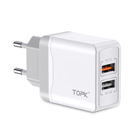 HKM-103891 Dual USB Quick Charge 3.0 18W Travel Charger for Mobile Phones and Tablets