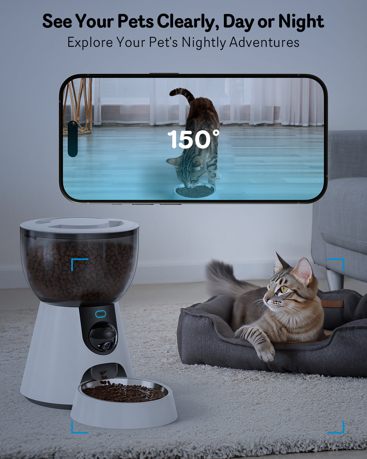 HKM-1039549 Automatic Cat Feeder with HD Camera, Night Vision, 5G WiFi, 2-Way Audio & Smart Alerts - 4L Capacity