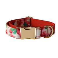 HKM-1040317 Red Floral Print Dog Leash and Collar Set with Bow Tie