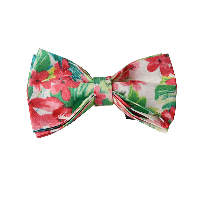 HKM-1040317 Red Floral Print Dog Leash and Collar Set with Bow Tie
