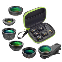 HKM-104083 6 in 1 Universal Mobile Phone Camera Lens Kit with Fisheye, Wide Angle, Macro, Telephoto, CPL, and Star Filters