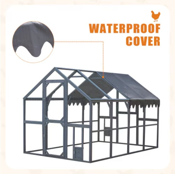 HKM-1041725 Large Outdoor Chicken Coop Fence with Waterproof Cover and Spacious Play Area