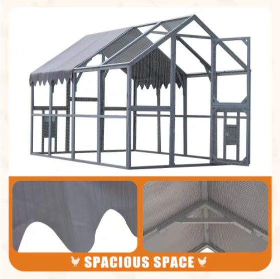 HKM-1041725 Large Outdoor Chicken Coop Fence with Waterproof Cover and Spacious Play Area
