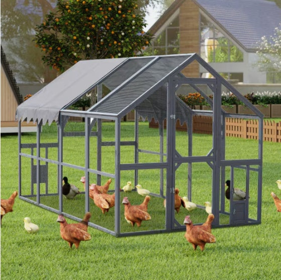 HKM-1041725 Large Outdoor Chicken Coop Fence with Waterproof Cover and Spacious Play Area