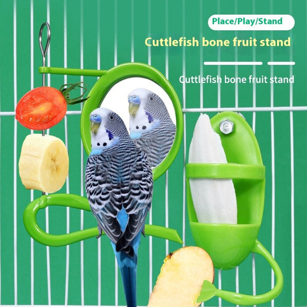 HKM-1041853 Colorful Plastic Bird Feeder - Green Squid Skeleton, Blue Vegetable Basket, Yellow Egg Rack Options