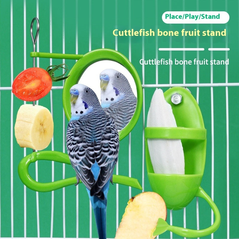 HKM-1041853 Colorful Plastic Bird Feeder - Green Squid Skeleton, Blue Vegetable Basket, Yellow Egg Rack Options