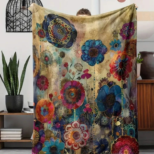 HKM-104403 Bohemian Flannel Blanket - Cozy Air Conditioning Nap Shawl Sofa Cover in Multiple Sizes and Colors