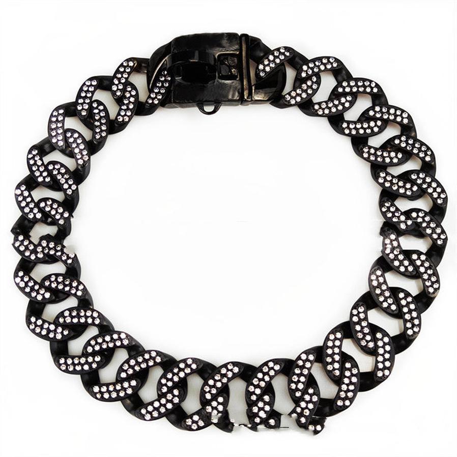 HKM-104403 Stainless Steel Dog Necklace with Black and White Diamond Accents