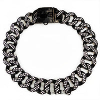 HKM-104403 Stainless Steel Dog Necklace with Black and White Diamond Accents