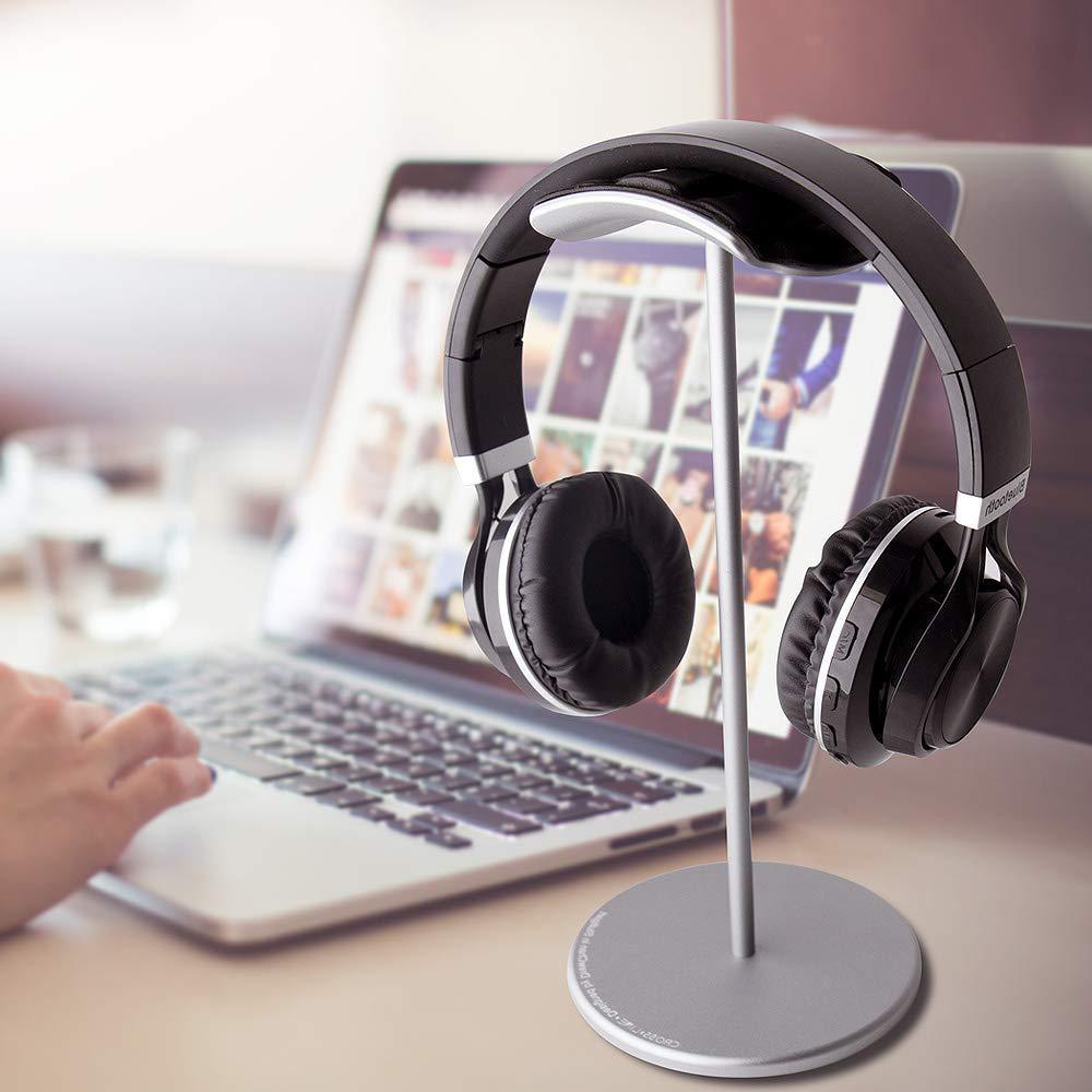 HKM-104531 Metal Helmet Holder Stand for Earphones - Space-Saving Design in Grey Aluminum Alloy