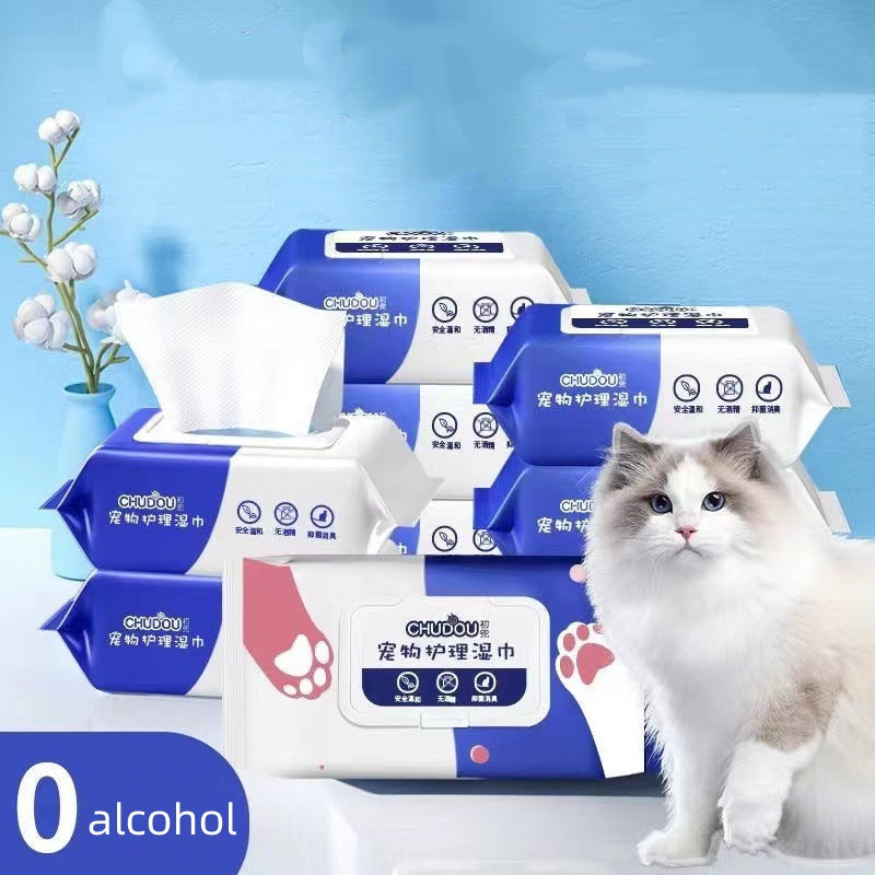 HKM-1045693 80-Drawer Wash-Free Antibacterial Pet Wipes for Cats and Dogs ¨C Ideal for Cleaning, Care, and Deodorization