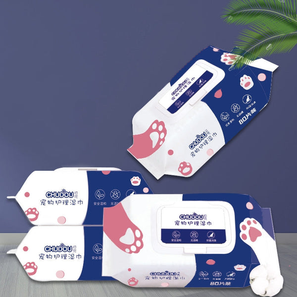 HKM-1045693 80-Drawer Wash-Free Antibacterial Pet Wipes for Cats and Dogs ¨C Ideal for Cleaning, Care, and Deodorization