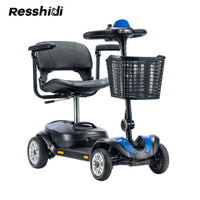 HKM-104723 Adjustable Portable 4-Wheel Electric Mobility Scooter with Removable Battery, Max Speed 10 km/h, Range 18 km, Waterproof, Blue