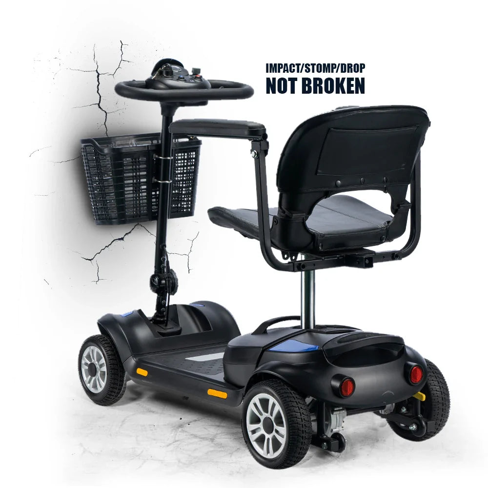 HKM-104723 Adjustable Portable 4-Wheel Electric Mobility Scooter with Removable Battery, Max Speed 10 km/h, Range 18 km, Waterproof, Blue