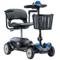 HKM-104723 Adjustable Portable 4-Wheel Electric Mobility Scooter with Removable Battery, Max Speed 10 km/h, Range 18 km, Waterproof, Blue