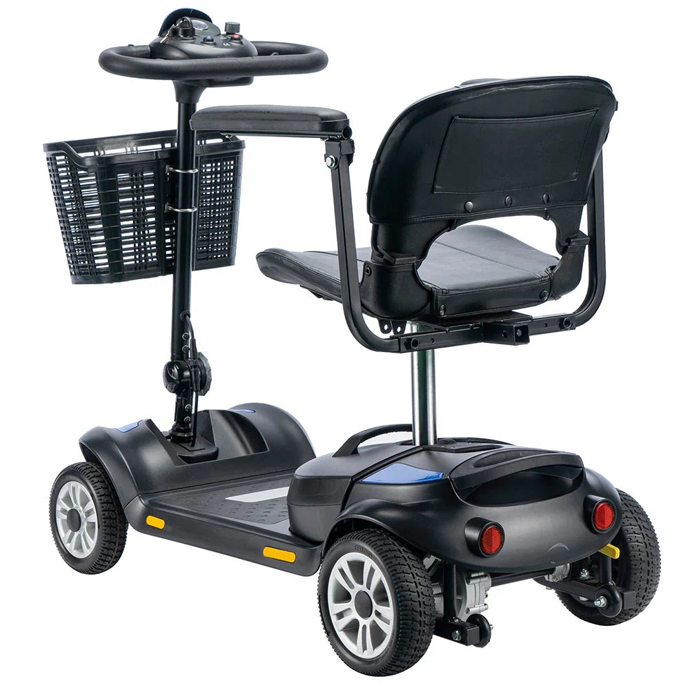 HKM-104723 Adjustable Portable 4-Wheel Electric Mobility Scooter with Removable Battery, Max Speed 10 km/h, Range 18 km, Waterproof, Blue