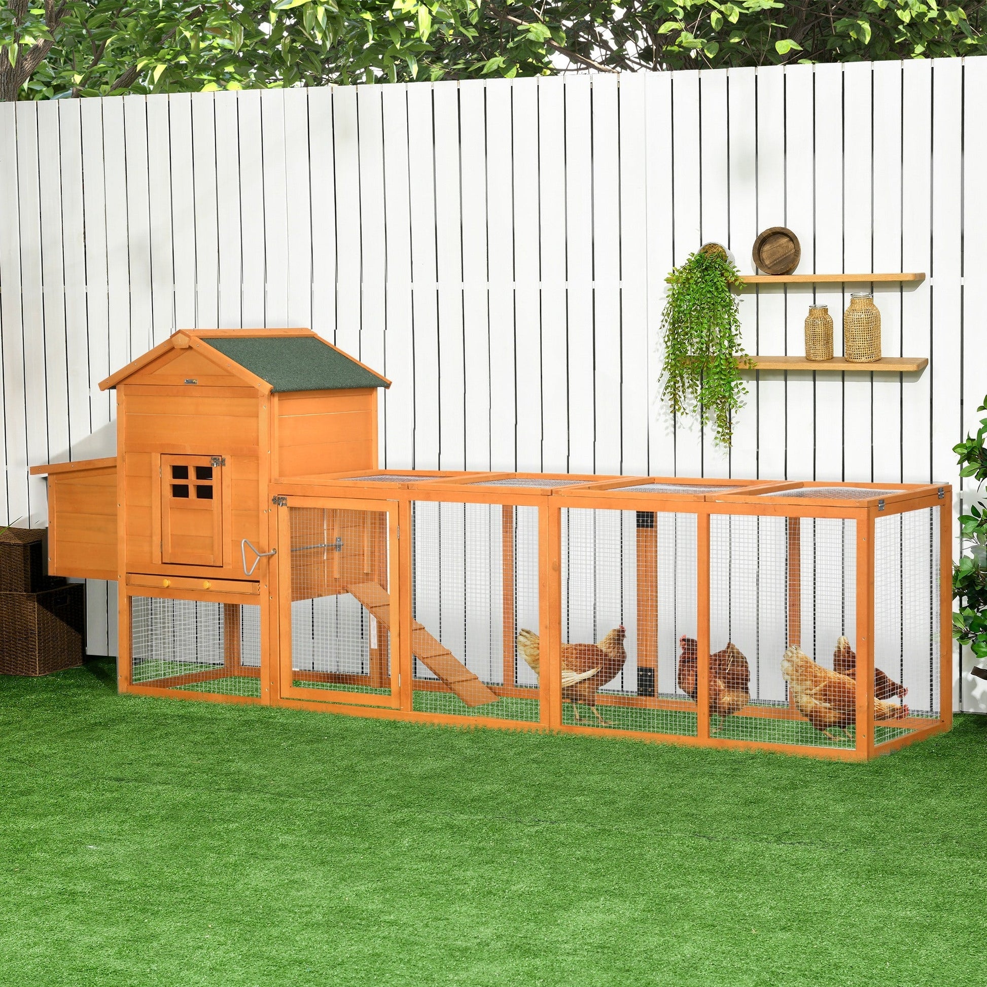 HKM-1047485 Extra Large Orange Chicken Coop with Removable Tray and Nesting Box for 3-6 Chickens