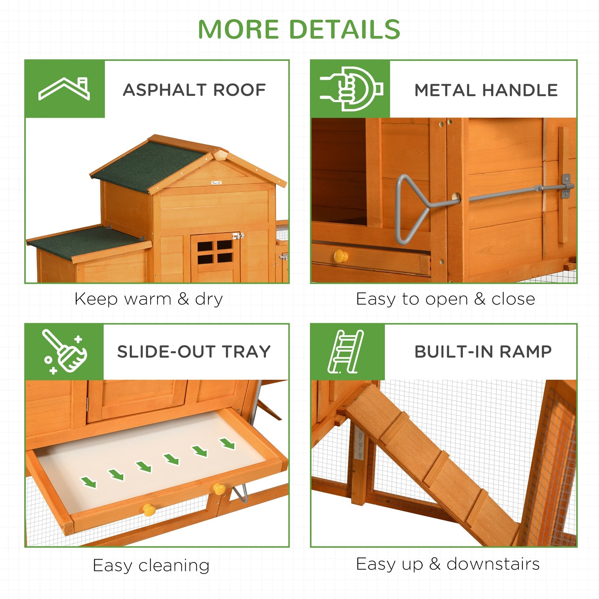 HKM-1047485 Extra Large Orange Chicken Coop with Removable Tray and Nesting Box for 3-6 Chickens