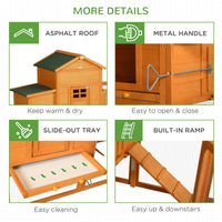 HKM-1047485 Extra Large Orange Chicken Coop with Removable Tray and Nesting Box for 3-6 Chickens