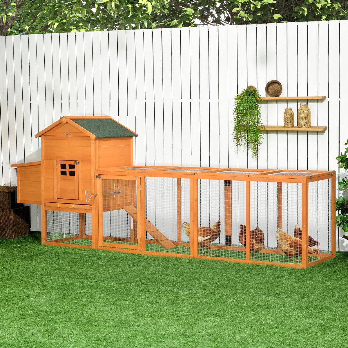 HKM-1047485 Extra Large Orange Chicken Coop with Removable Tray and Nesting Box for 3-6 Chickens