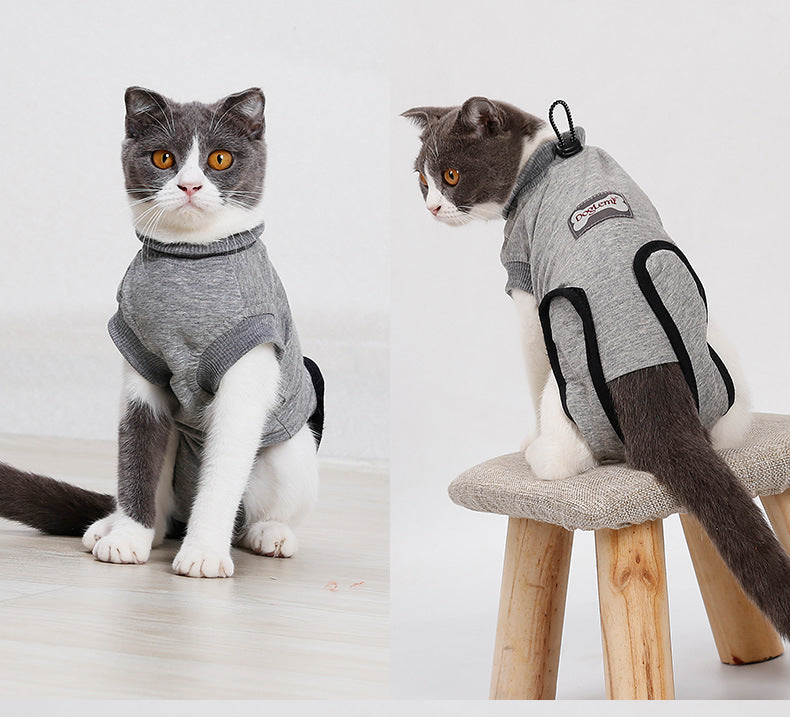 HKM-1047997 Post-Surgery Cat Recovery Suit - Anti-Licking Wound Protection and Comfort for Cats