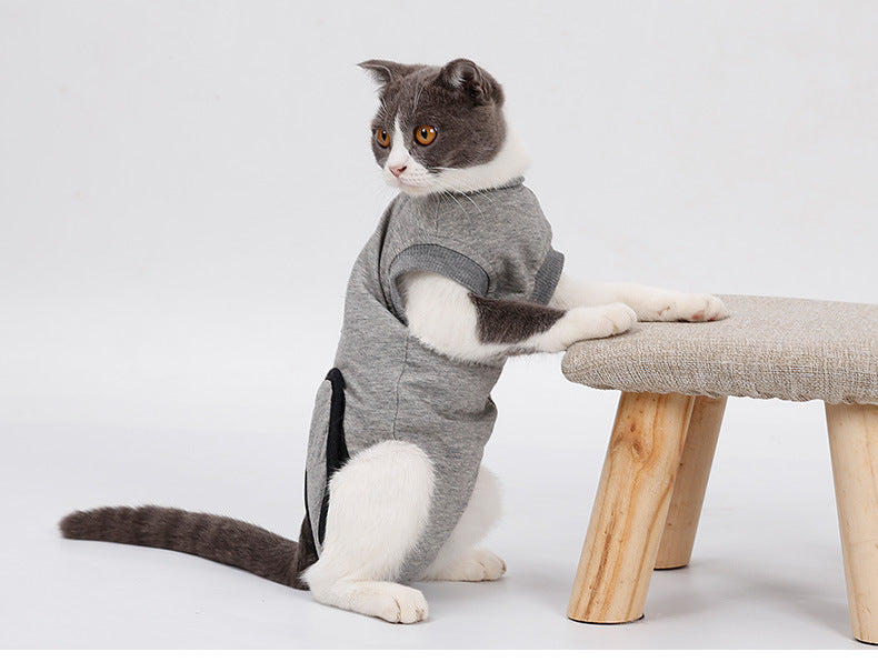 HKM-1047997 Post-Surgery Cat Recovery Suit - Anti-Licking Wound Protection and Comfort for Cats