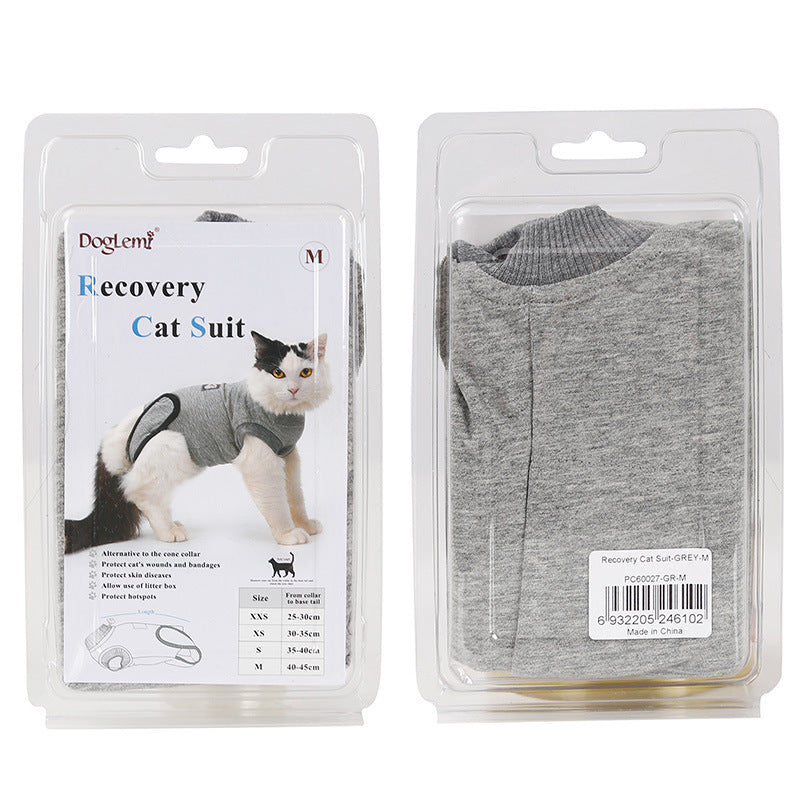 HKM-1047997 Post-Surgery Cat Recovery Suit - Anti-Licking Wound Protection and Comfort for Cats
