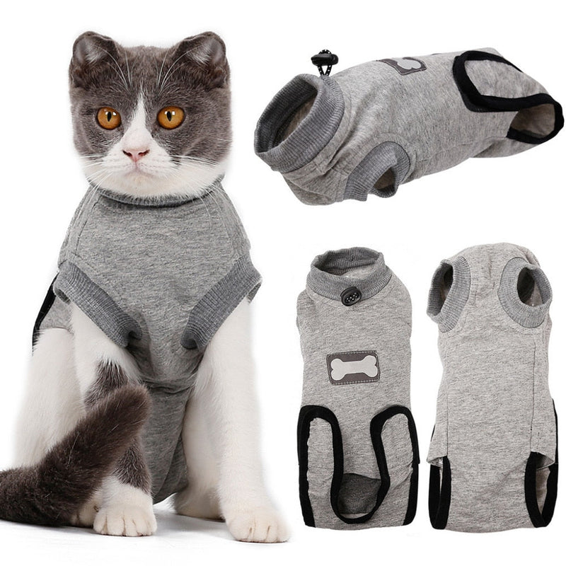 HKM-1047997 Post-Surgery Cat Recovery Suit - Anti-Licking Wound Protection and Comfort for Cats