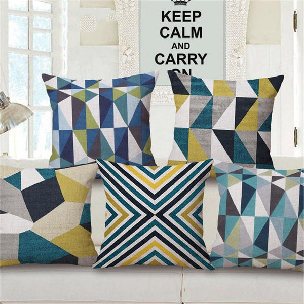 HKM-105299 Modern Abstract Geometric Pillowcase in Irregular Diamond Pattern - Soft Linen Cushion Cover, 45x45cm