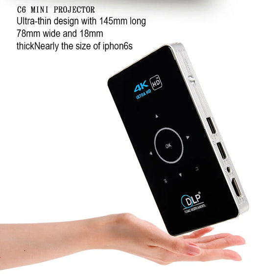 HKM-105363 Compact LED Mini Projector C6 with Full HD 4K Support for Home Cinema Experience