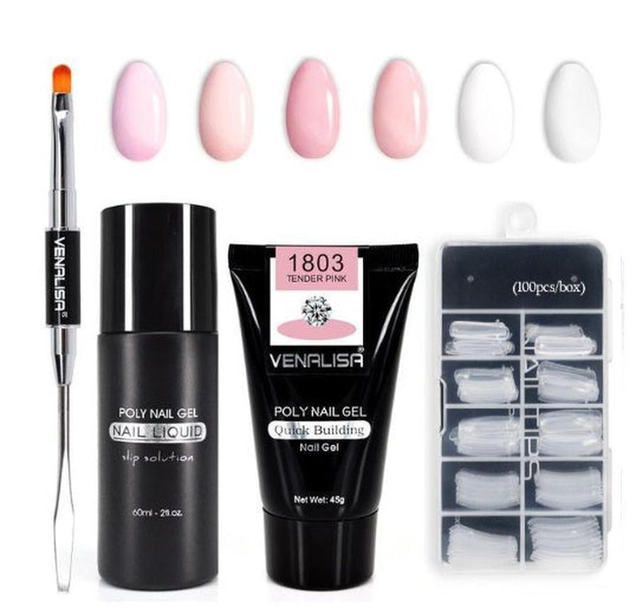 HKM-105491 Poly Nail Gel Kit for Nail Extension and Design - 45g Transparent Jelly Gel and 100 Nail Tips