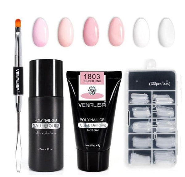 HKM-105491 Poly Nail Gel Kit for Nail Extension and Design - 45g Transparent Jelly Gel and 100 Nail Tips