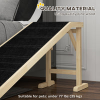 HKM-1055037 Natural Pine Wood Dog Ramp with Non-Slip Carpet Surface for Easy Access to Bed or Couch