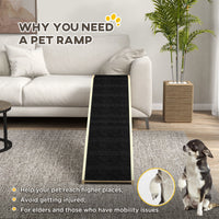 HKM-1055037 Natural Pine Wood Dog Ramp with Non-Slip Carpet Surface for Easy Access to Bed or Couch