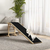 HKM-1055037 Natural Pine Wood Dog Ramp with Non-Slip Carpet Surface for Easy Access to Bed or Couch