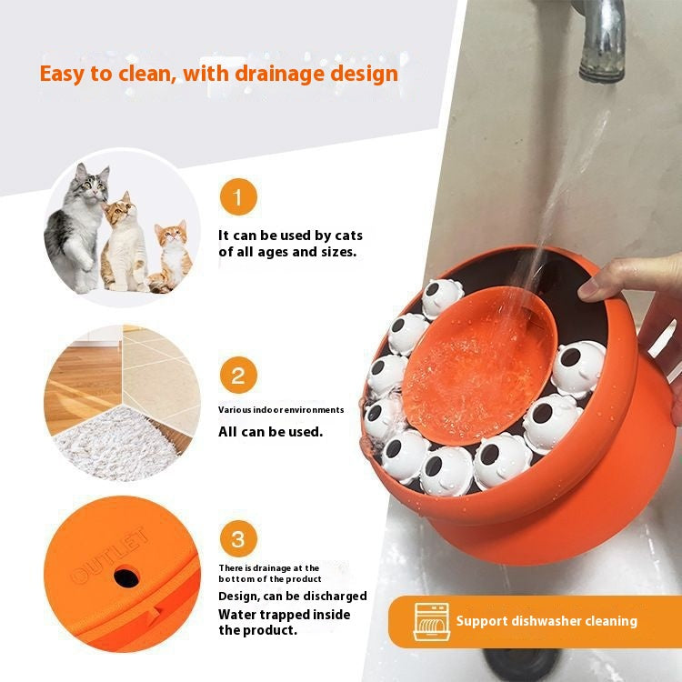 HKM-1055549 Rotating Cat Bowl Puzzle Toy for Fun Feeding - Pink and Orange Plastic