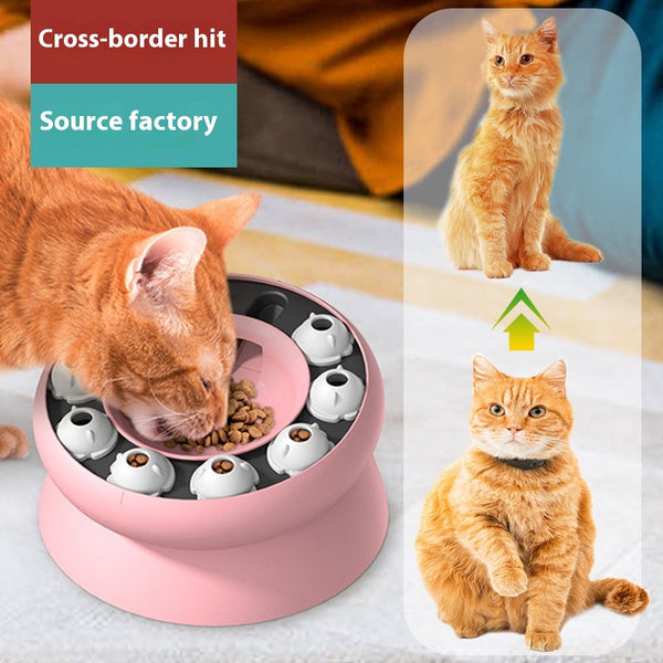 HKM-1055549 Rotating Cat Bowl Puzzle Toy for Fun Feeding - Pink and Orange Plastic