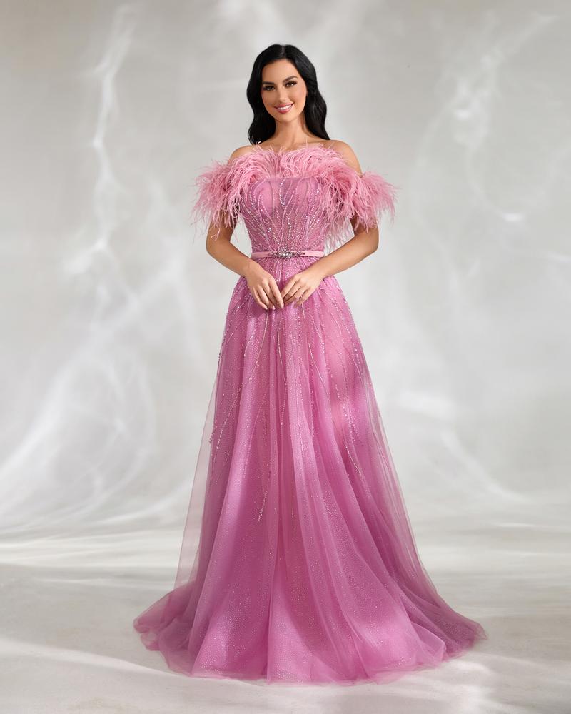 HKM-105555 Elegant Pink Evening Gown for Women - EZ25136 Design