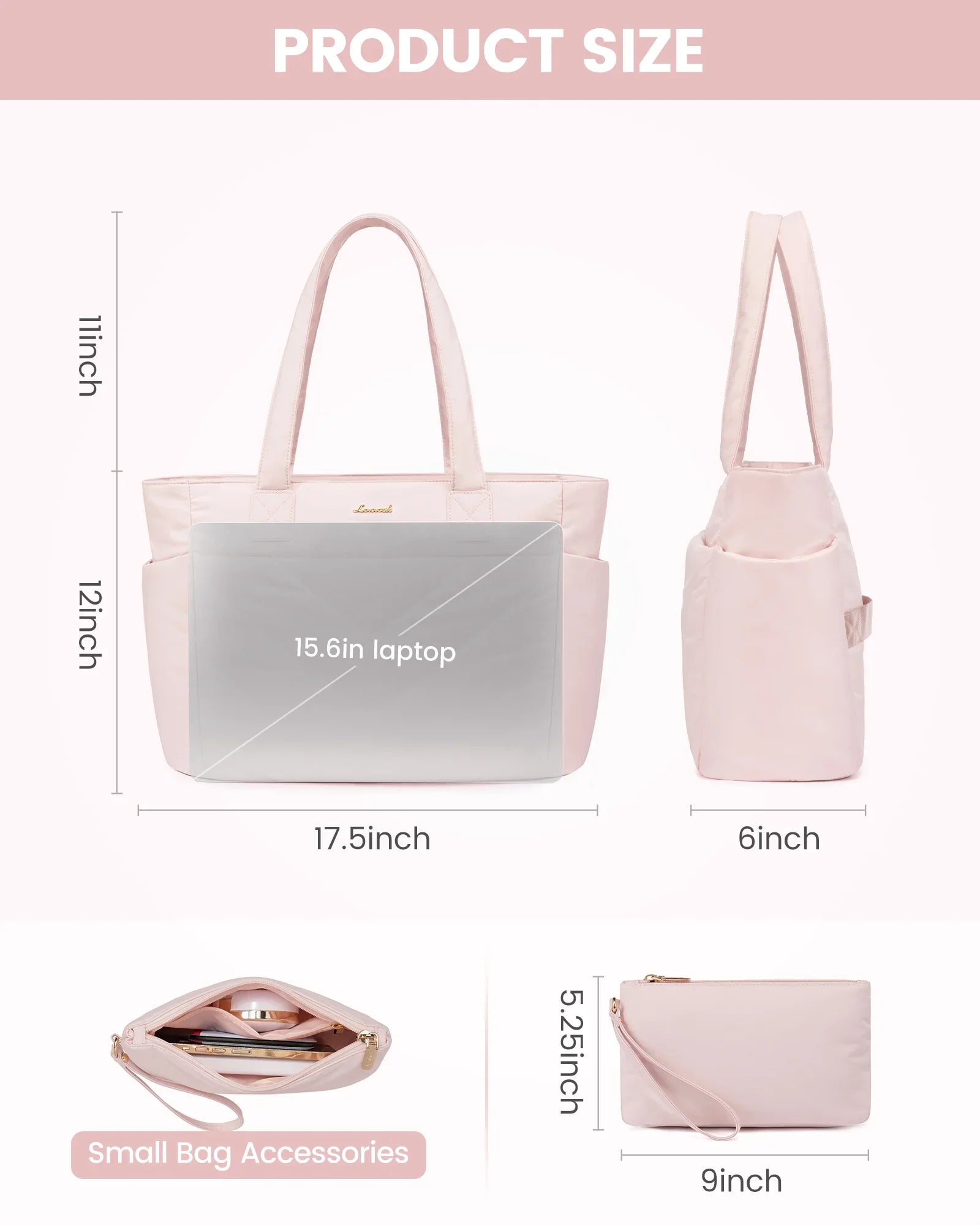 HKM-105555 Puffer Quilted Laptop Tote Bag for Women, 15.6 Inch Large Travel Shoulder Handbag