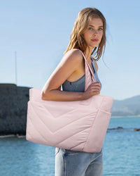 HKM-105555 Puffer Quilted Laptop Tote Bag for Women, 15.6 Inch Large Travel Shoulder Handbag