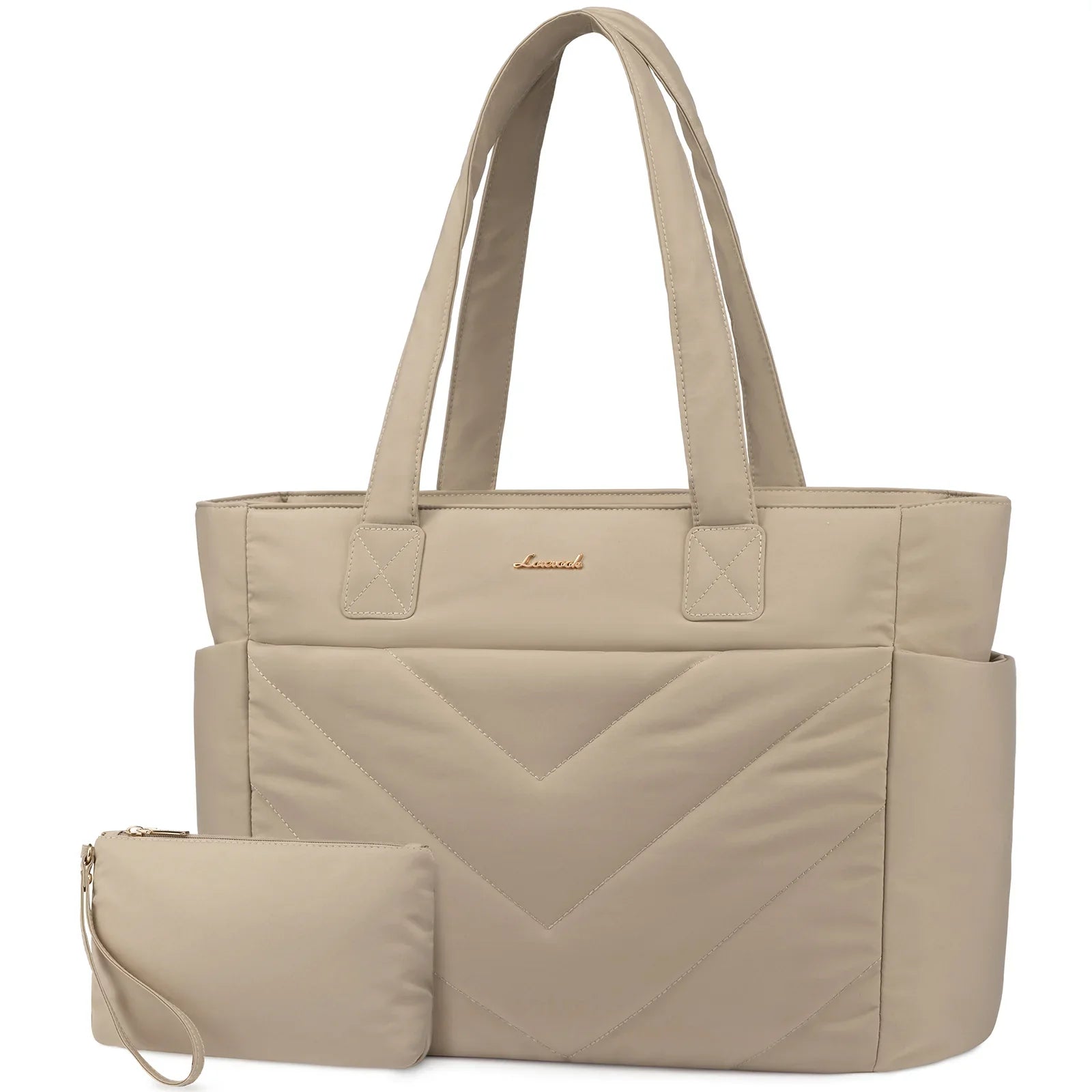HKM-105555 Puffer Quilted Laptop Tote Bag for Women, 15.6 Inch Large Travel Shoulder Handbag